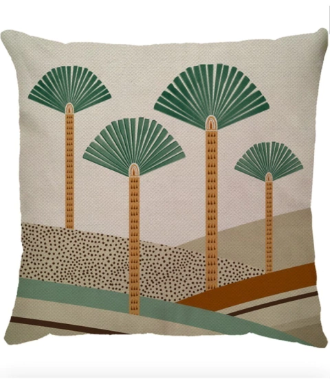 Capa de Almofada Linho Leque Verde e Terracota