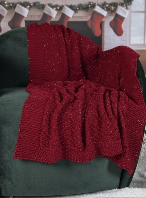 Manta em Tricot Natalina Bordo com Fios Dourados 1.80x0.90 - comprar online