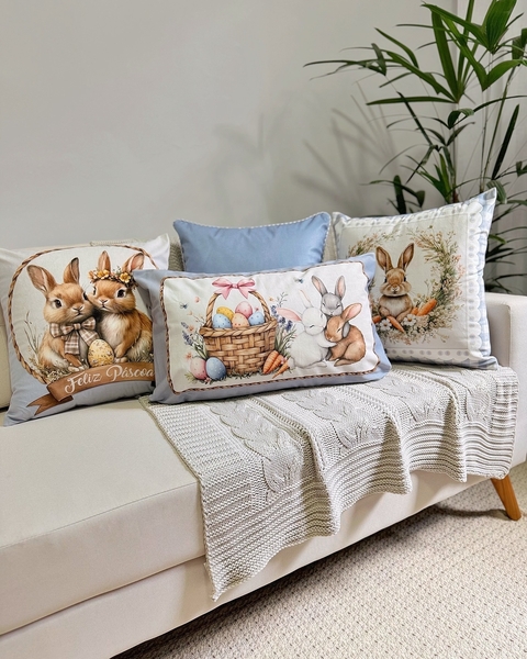Kit 4 Capas de Almofadas Coelhinhos em Veludo Azul - comprar online