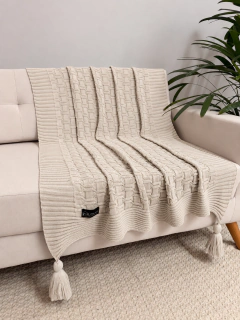 Manta em Tricot Diamond com Tassel Natural 1.80x0.90