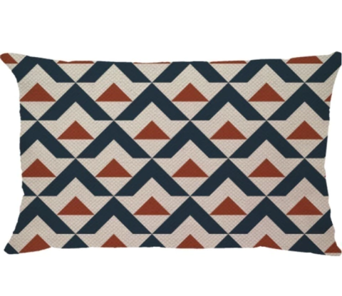 Capa de Almofada Retangular Linho Escama Azul e Terracota