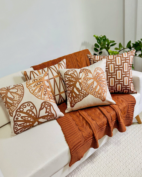 kit 4 Capas de Almofadas Linho Broderie Folhagens Terracota - comprar online