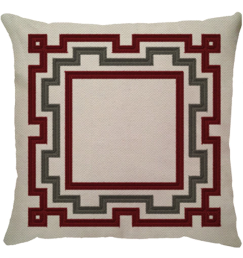 Capa de Almofada Linho Molduras Grafite e Bordô