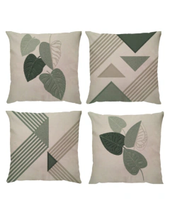 kit 4 Capas de Almofadas Linho e Boucle Folhagens Verde Menta - comprar online