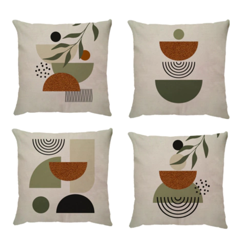 kit 4 Capas de Almofadas Linho e Boucle Organic Terracota e Verde