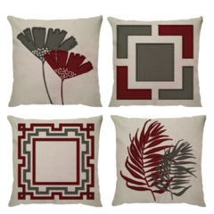 kit 4 Capas de Almofadas Linho Broderie Bordo e Grafite
