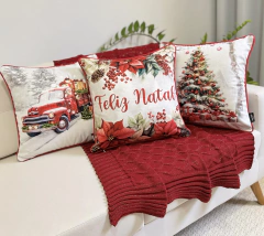 Kit 3 capas de Almofadas Natalina em Veludo com Cordone Vermelho