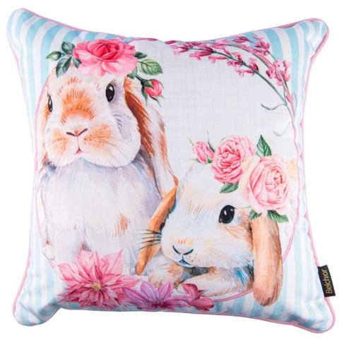Capa de Almofada Coelhos de Páscoa com Cordone em Veludo Luxo