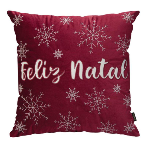 Capa de Almofada Feliz Natal Bordo e Branco com Bordado 50cm