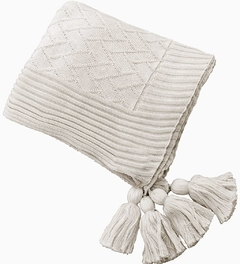 Manta em Tricot Link com Tassel Natural (bege) 1.80x0.90 - Le Fran Home Decor 