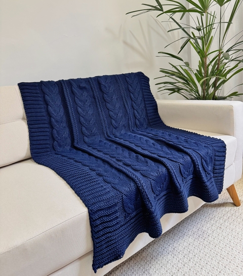 Manta em Tricot Trançada Azul Marinho 1.80x0.90 - comprar online