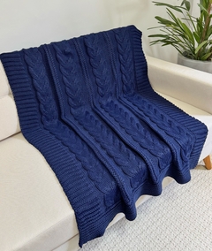 Manta em Tricot Trançada Azul Marinho 1.80x0.90 na internet