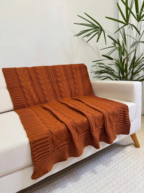 Manta em Tricot Trançada Terracota 1.80x0.90 - comprar online