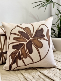 kit 4 Capas de Almofadas Linho Broderie Folhagens Marrom na internet