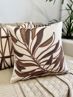 kit 4 Capas de Almofadas Linho Broderie Folhagens Marrom - loja online