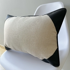Capa de Almofada Retangular Linho e Corino Pontas Preta - comprar online