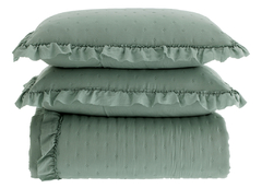 Kit Colcha Celine King 200 fios 3 peças com Babado Verde Menta - Le Fran Home Decor 