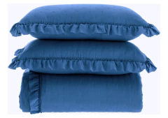 Kit Colcha Celine Casal 200 fios 3 peças com Babado Azul - Le Fran Home Decor 