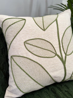 Kit 3 Capas de Almofadas Bordadas Folhas Verde e Off White Luxo - loja online
