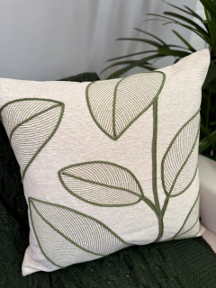 Capa de Almofada Bordada Folhas Verde e Off White Concept Luxo - loja online