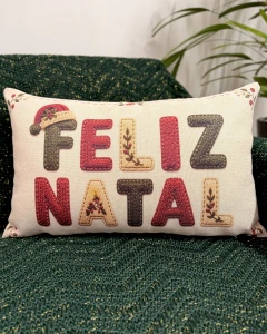 Capa de Almofada Retangular Linho Feliz Natal
