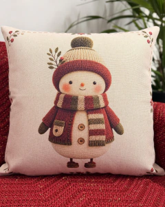 Capa de Almofada Linho Boneco de Neve