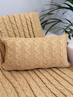 Capa de Almofada Retangular em Tricot Siena Bege Amêndoa