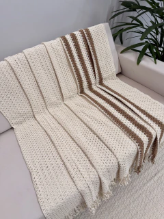 Manta em Algodão Duna Cru e Caramelo - Le Fran Home Decor 