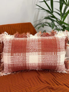 Kit 3 Capas de Almofadas Xadrez Terracota e Off White Luxo na internet