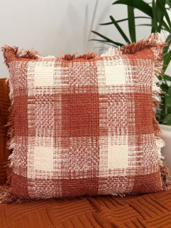 Kit 3 Capas de Almofadas Xadrez Terracota e Off White Luxo - loja online
