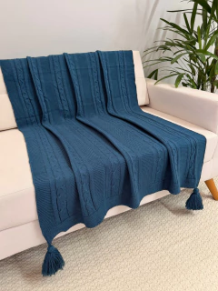 Manta em Tricot Tresse com Tassel Azul Profundo 1.80x0.90 - comprar online