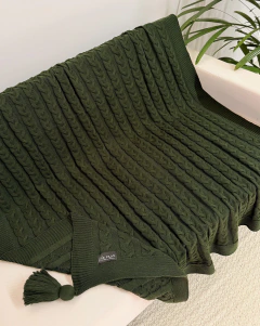 Manta em Tricot Siena Verde Escuro com Tassel 1.70x1.30 - comprar online