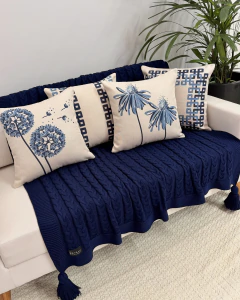 kit 4 Capas de Almofadas Linho Serena Azul e Bege