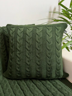 Capa de Almofada em Tricot Siena Verde Escuro