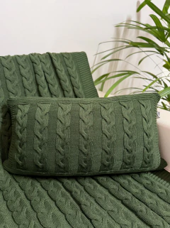 Capa de Almofada Retangular em Tricot Siena Verde Escuro