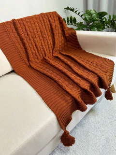 Manta em Tricot Diamond com Tassel Terracota 1.80x0.90