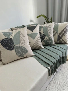 kit 4 Capas de Almofadas Linho e Boucle Folhagens Verde Menta