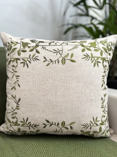 Capa de Almofada Linhão Moldura Folhas Verdes - comprar online