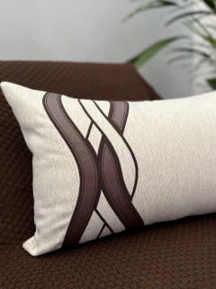 Capa de Almofada Concept Elos Retangular Linho com Aplicação em Corino Marrom - comprar online
