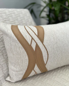 Capa de Almofada Concept Elos Retangular Linho com Aplicação em Corino Caramelo - comprar online