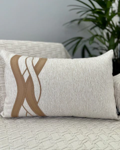 Capa de Almofada Concept Elos Retangular Linho com Aplicação em Corino Caramelo
