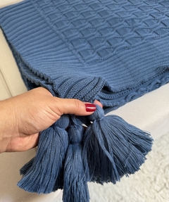 Manta em Tricot Diamond com Tassel Azul Jeans 1.80x0.90 na internet