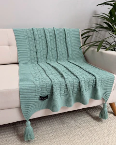 Manta em Tricot Diamond com Tassel Verde Menta Claro 1.80x0.90