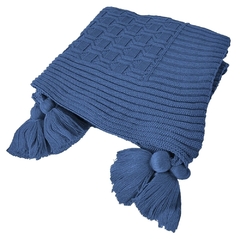 Manta em Tricot Diamond com Tassel Azul Jeans 1.80x0.90