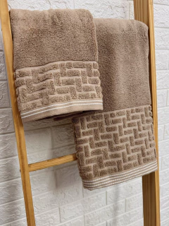 de Toalhas Geométrica Super Soft Bege 2 Peças- Banho e Rosto - comprar online