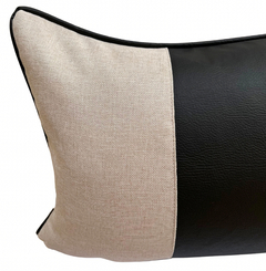 Capa de Almofada Retangular Linho e Corino Faixa Preta - comprar online