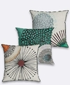 kit 3 Capas de Almofadas Veludo Circulos Ornamentais Off White e Verde