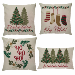 Kit 4 Capas de Almofadas Linho Encantos de Natal 2