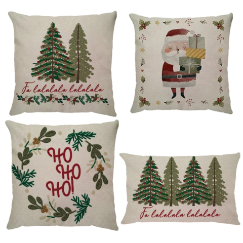 Kit 4 Capas de Almofadas Linho Encantos de Natal 3
