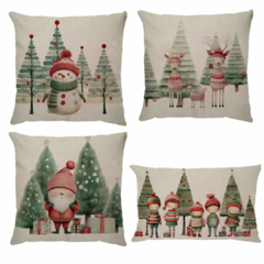 Kit 4 Capas de Almofadas Linho Contos de Natal 2